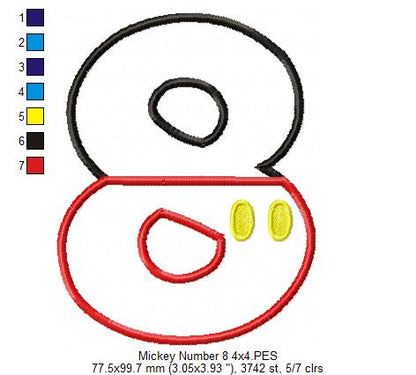 Mouse Ears Boy 8th Birthday Number 8 - Applique Embroidery