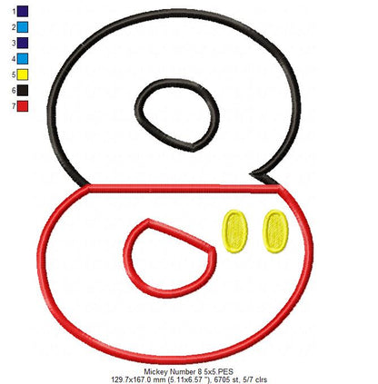 Mouse Ears Boy 8th Birthday Number 8 - Applique Embroidery