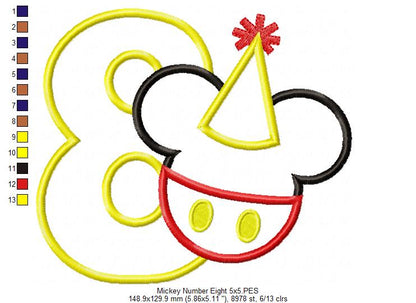 Mouse Ears Boy 8th Birthday Hat Number 8 - Applique - Machine Embroidery Design