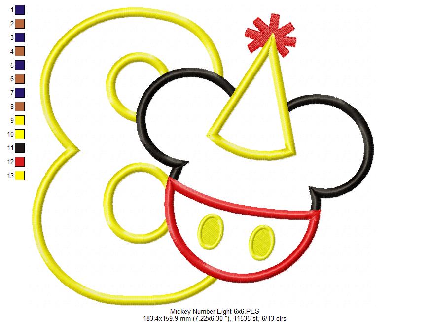 Mouse Ears Boy 8th Birthday Hat Number 8 - Applique - Machine Embroidery Design