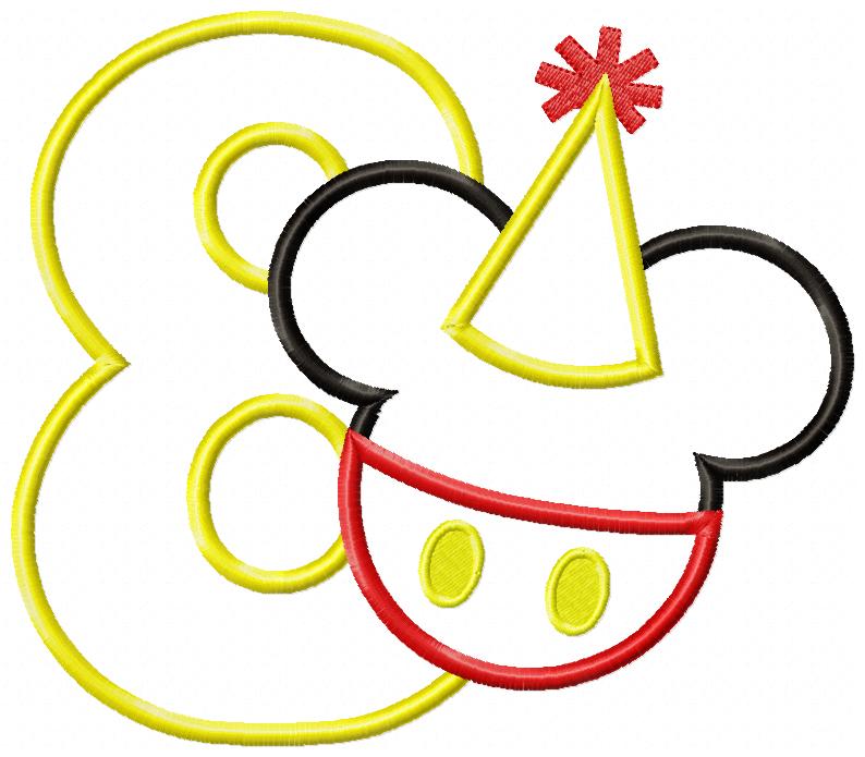 Mouse Ears Boy 8th Birthday Hat Number 8 - Applique - Machine Embroidery Design