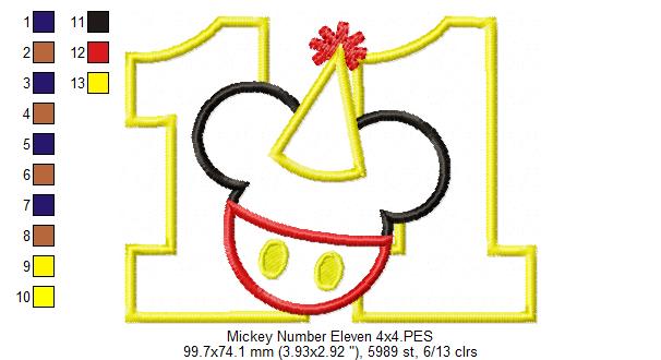 Mouse Ears Boy 11th Birthday Hat Number 11 - Applique - Machine Embroidery Design