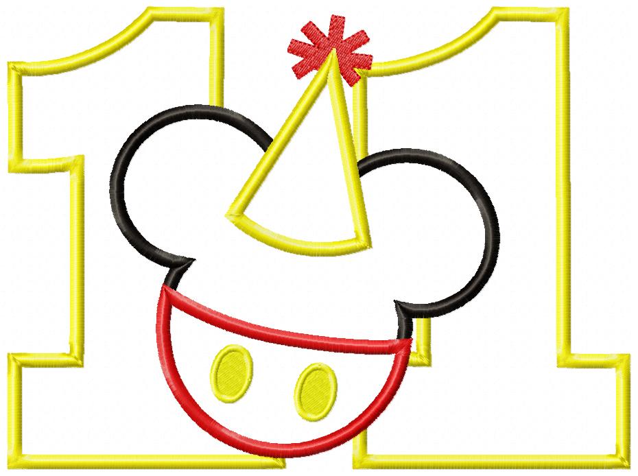 Mouse Ears Boy 11th Birthday Hat Number 11 - Applique - Machine Embroidery Design