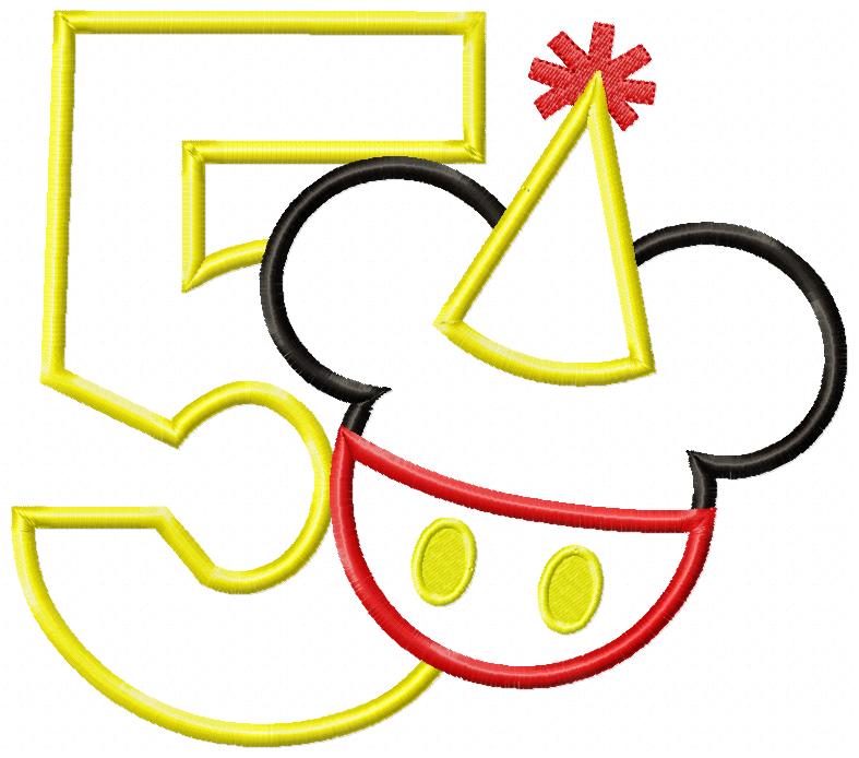 Mouse Ears Boy 5th Birthday Hat Number 5 - Applique Machine Embroidery Design