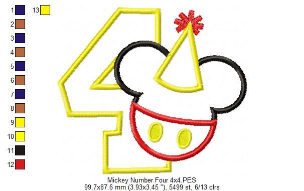 Mouse Ears Boy 4th Birthday Hat Number 4 - Applique Embroidery