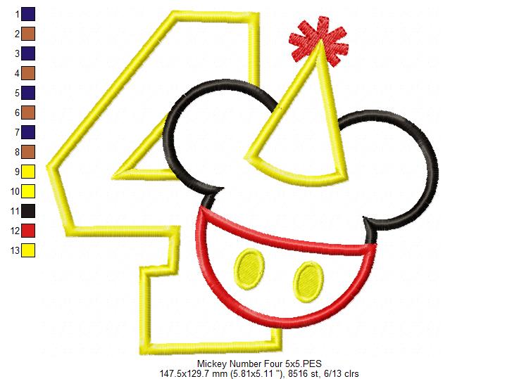 Mouse Ears Boy 4th Birthday Hat Number 4 - Applique Embroidery