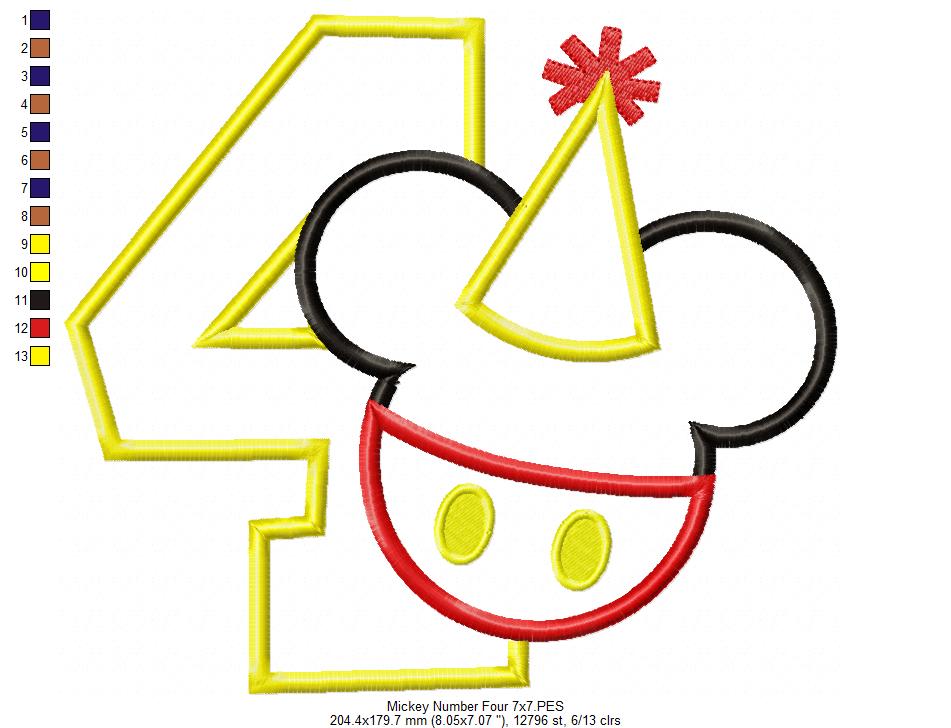 Mouse Ears Boy 4th Birthday Hat Number 4 - Applique Embroidery