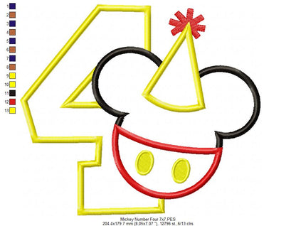 Mouse Ears Boy 4th Birthday Hat Number 4 - Applique Embroidery