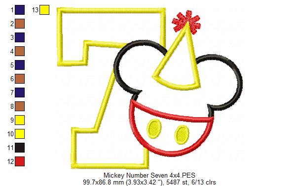Mouse Ears Boy 7th Birthday Hat Number 7 - Applique Embroidery