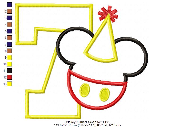 Mouse Ears Boy 7th Birthday Hat Number 7 - Applique Embroidery