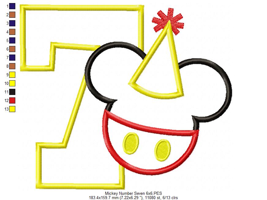 Mouse Ears Boy 7th Birthday Hat Number 7 - Applique Embroidery