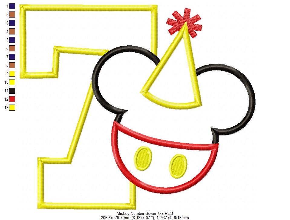 Mouse Ears Boy 7th Birthday Hat Number 7 - Applique Embroidery