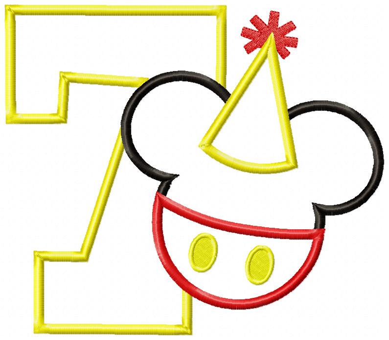 Mouse Ears Boy 7th Birthday Hat Number 7 - Applique Embroidery