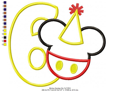 Mouse Ears Boy 6th Birthday Hat Number 6 - Applique Machine Embroidery Design