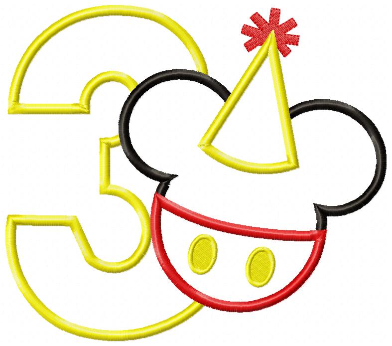 Mouse Ears Boy 3rd Birthday Hat Number 3 - Applique Machine Embroidery Design