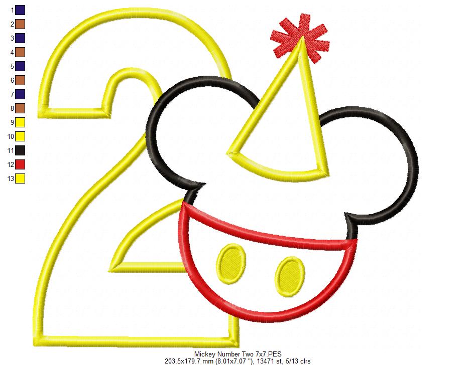 Mouse Ears Boy 2nd Birthday Hat Number 2 - Applique Machine Embroidery Design