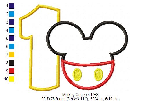 Mouse Ears Boy Number 1 One 1st Birthday - Applique