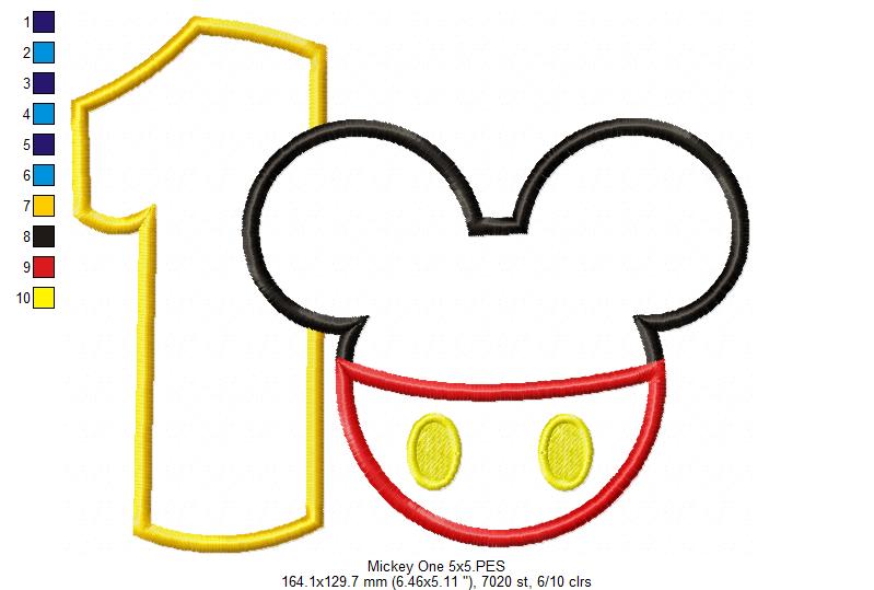 Mouse Ears Boy Number 1 One 1st Birthday - Applique