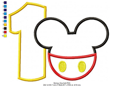 Mouse Ears Boy Number 1 One 1st Birthday - Applique