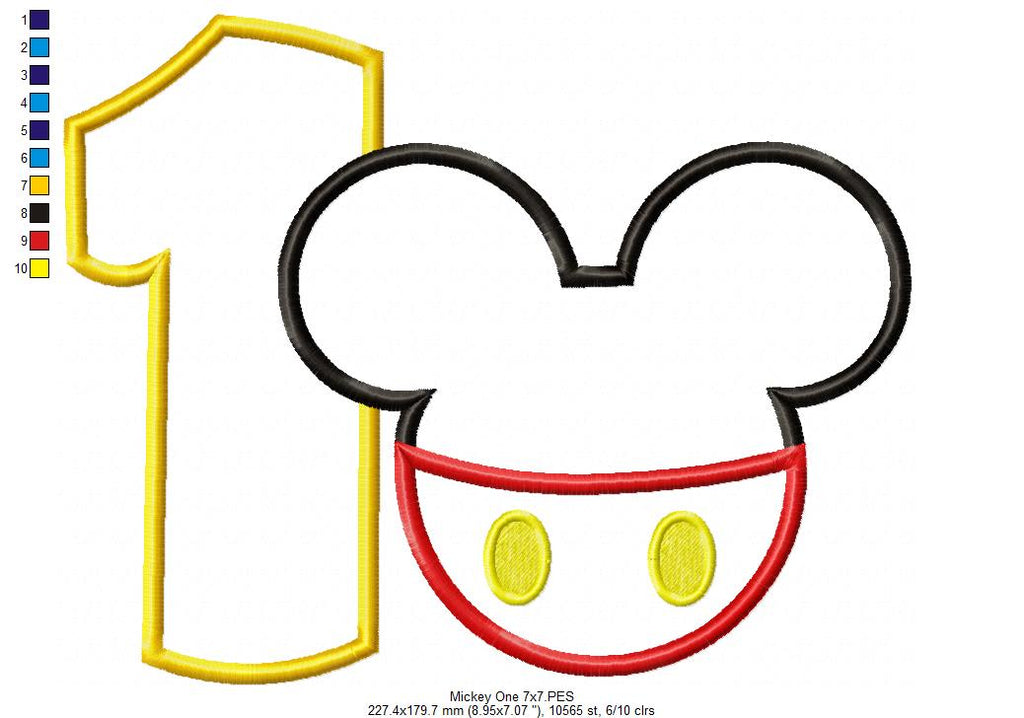 Mouse Ears Boy Number 1 One 1st Birthday - Applique