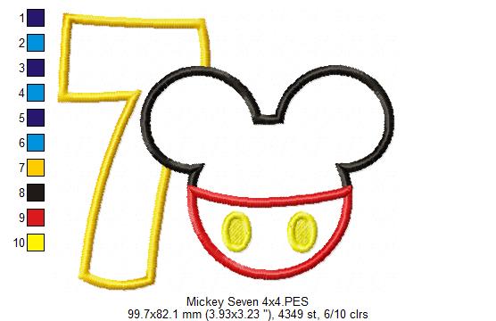 Mouse Ears Boy 7th Birthday Number 7 - Applique Embroidery