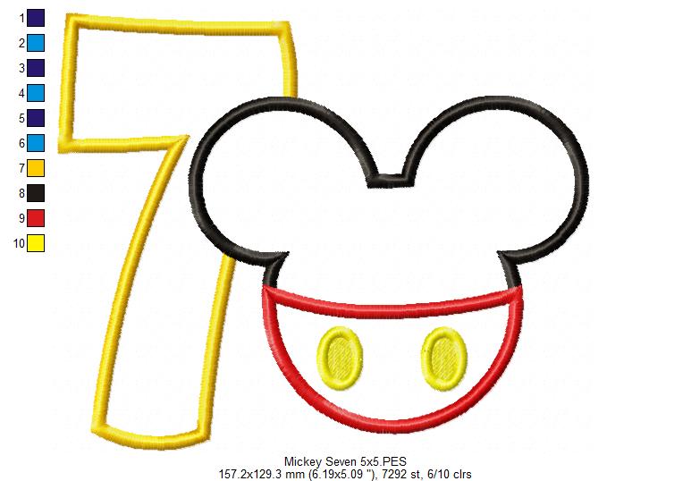 Mouse Ears Boy 7th Birthday Number 7 - Applique Embroidery