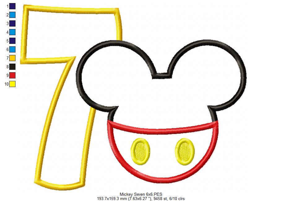 Mouse Ears Boy 7th Birthday Number 7 - Applique Embroidery