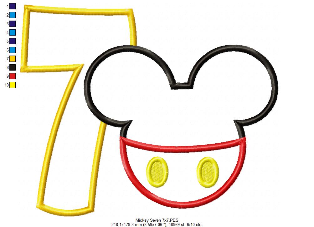 Mouse Ears Boy 7th Birthday Number 7 - Applique Embroidery