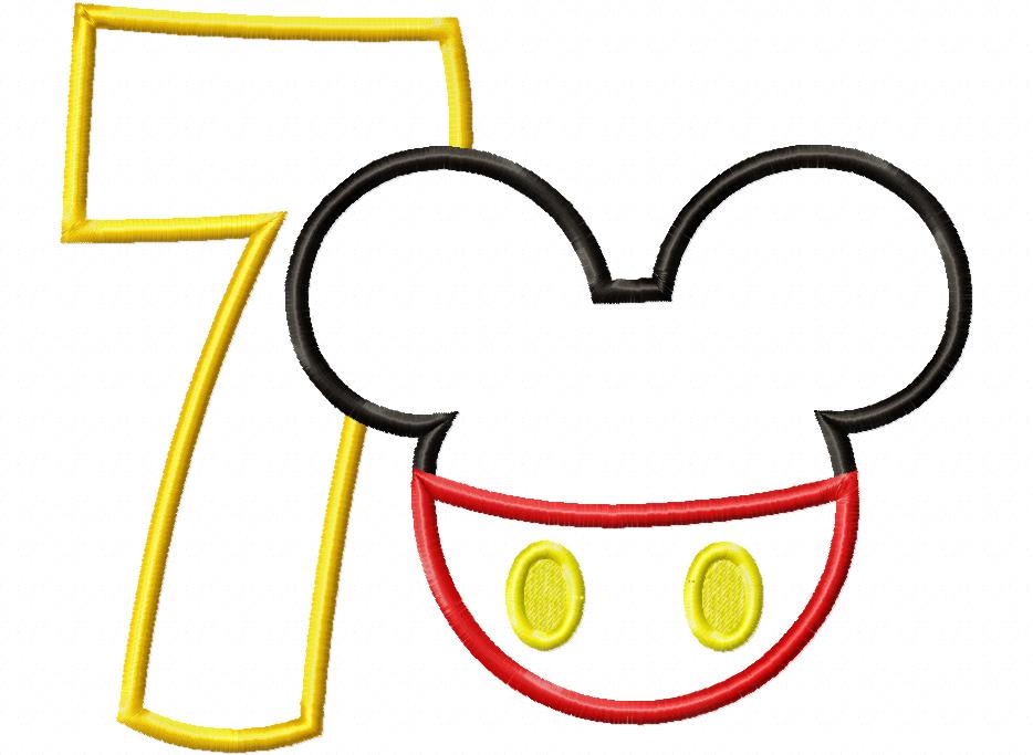 Mouse Ears Boy 7th Birthday Number 7 - Applique Embroidery