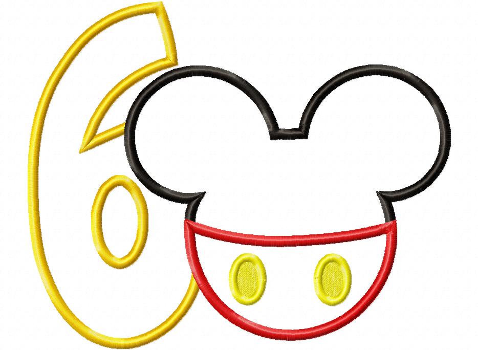 Mouse Ears Boy Number 6 Six 6th Birthday - Applique Embroidery