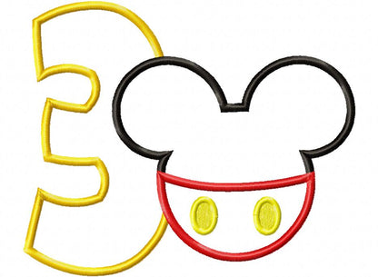 Mouse Ears Boy 3rd Birthday Number 3 - Applique Embroidery