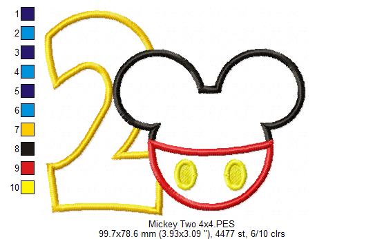 Mouse Ears Boy 2nd Birthday Number 2 - Applique Embroidery