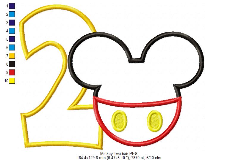 Mouse Ears Boy 2nd Birthday Number 2 - Applique Embroidery