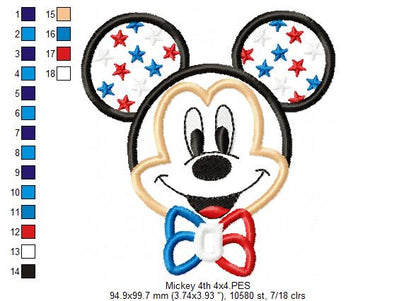 4th of July Mouse Ears Boy - Applique - Machine Embroidery Design