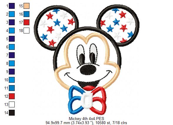 4th of July Mouse Ears Boy - Applique - Machine Embroidery Design