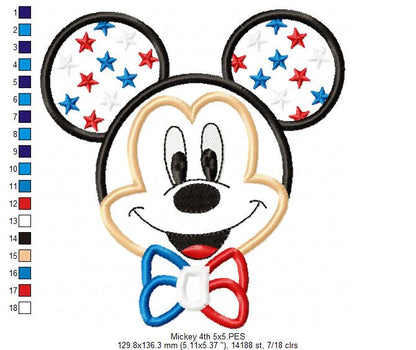 4th of July Mouse Ears Boy - Applique - Machine Embroidery Design