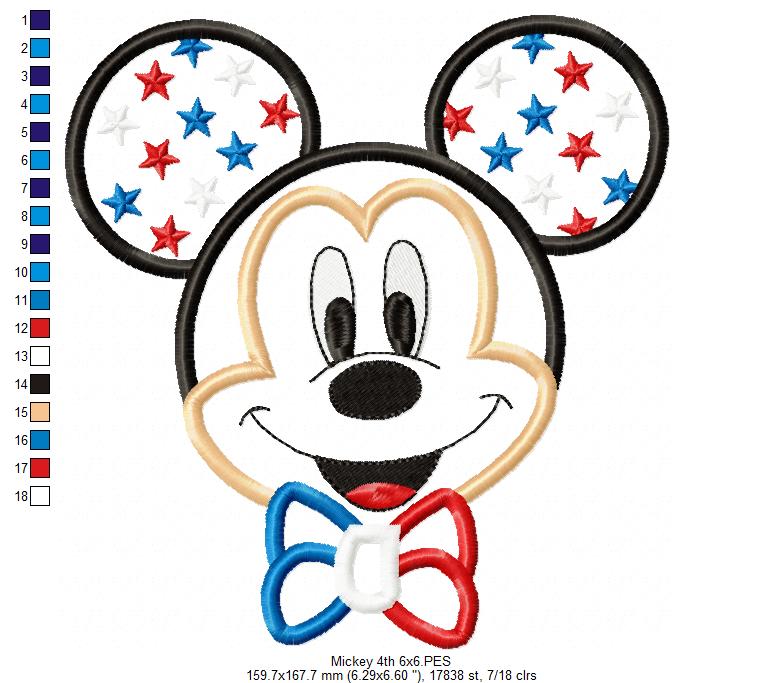 4th of July Mouse Ears Boy - Applique - Machine Embroidery Design
