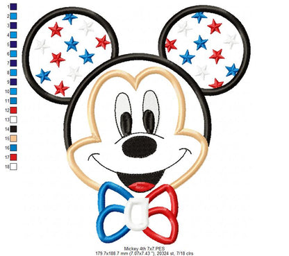 4th of July Mouse Ears Boy - Applique - Machine Embroidery Design