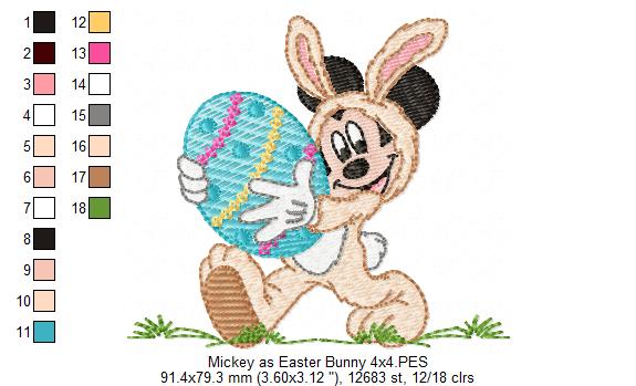 Mouse Boy as Easter Bunny - Fill Stitch Embroidery