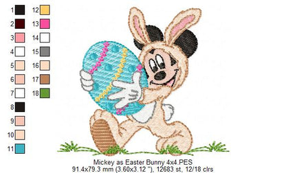 Mouse Boy as Easter Bunny - Fill Stitch Embroidery