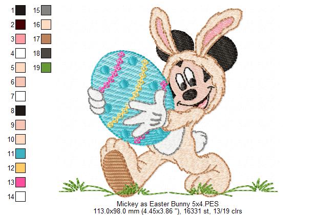 Mouse Boy as Easter Bunny - Fill Stitch Embroidery