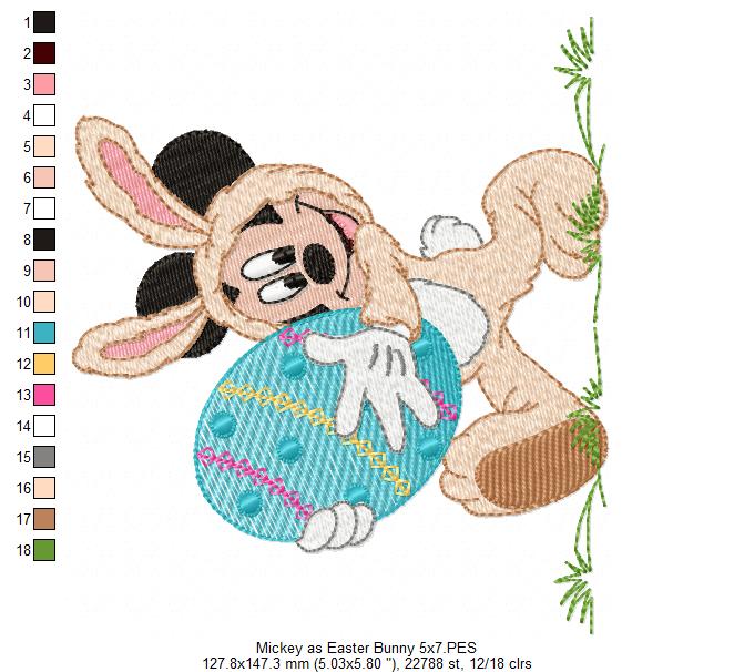 Mouse Boy as Easter Bunny - Fill Stitch Embroidery
