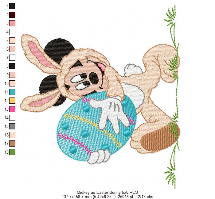 Mouse Boy as Easter Bunny - Fill Stitch Embroidery