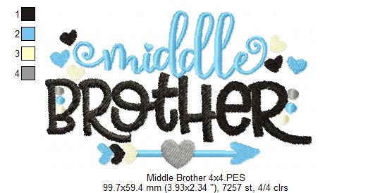 Middle Brother Arrow and Hearts - Fill Stitch - Machine Embroidery Design
