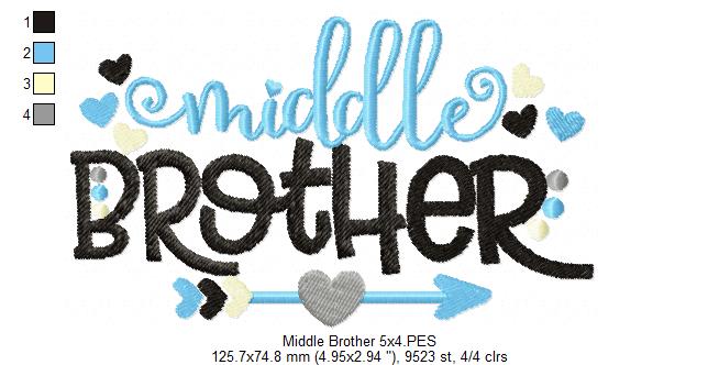 Middle Brother Arrow and Hearts - Fill Stitch - Machine Embroidery Design