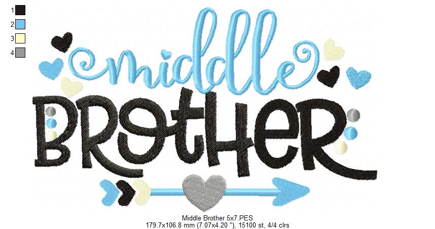 Middle Brother Arrow and Hearts - Fill Stitch - Machine Embroidery Design