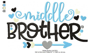 Middle Brother Arrow and Hearts - Fill Stitch - Machine Embroidery Design