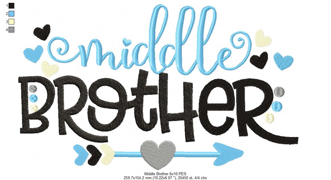 Middle Brother Arrow and Hearts - Fill Stitch - Machine Embroidery Design