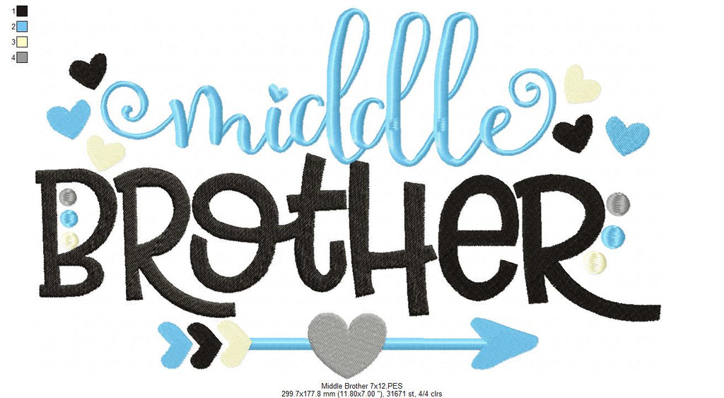 Middle Brother Arrow and Hearts - Fill Stitch - Machine Embroidery Design