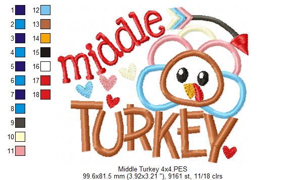 Thanksgiving Middle Turkey - Applique Embroidery